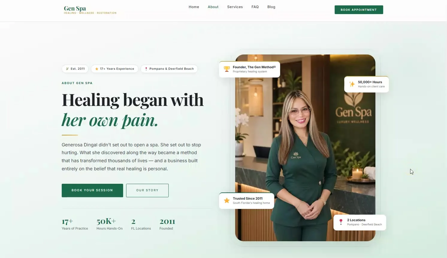 The redesigned Gen Spa About page hero with clear structure and hierarchy