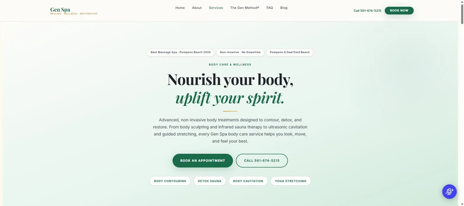 The redesigned Gen Spa Body Care page
