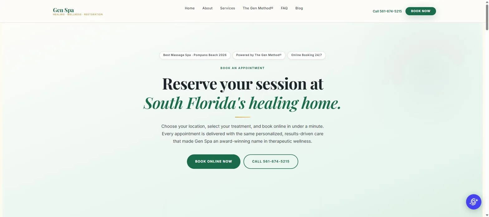 The redesigned Gen Spa Booking page
