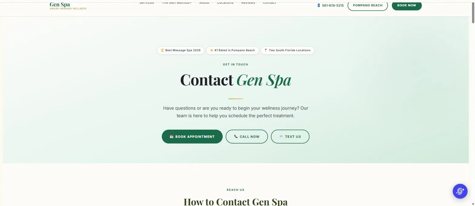 The redesigned Gen Spa Contact page