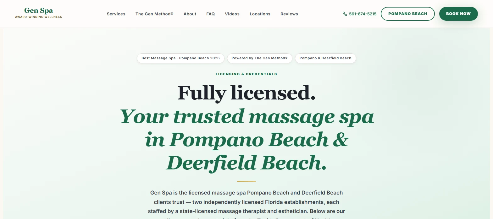 The redesigned Gen Spa Licensing and Credentials page hero
