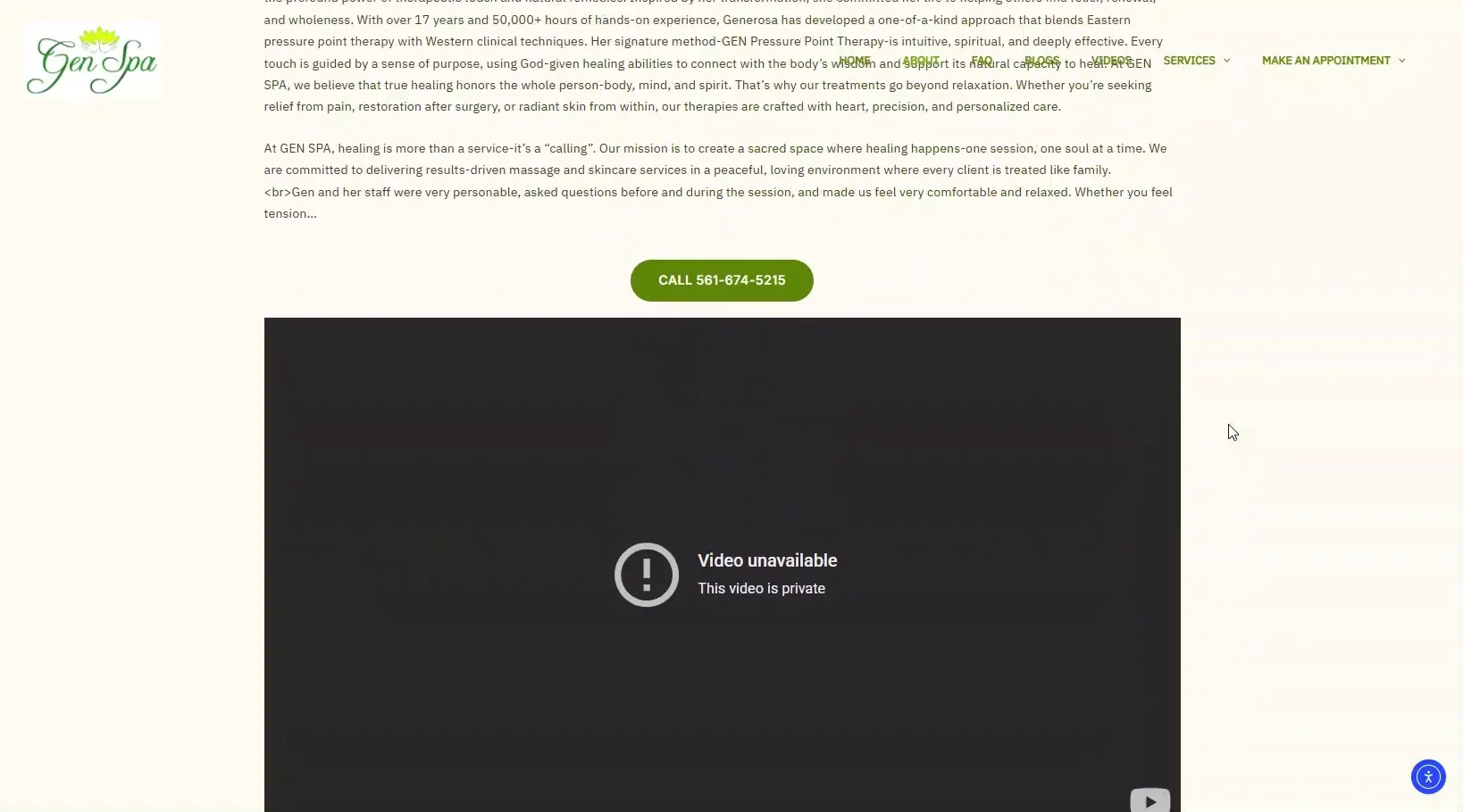 The previous Gen Spa About page with dense unstructured text