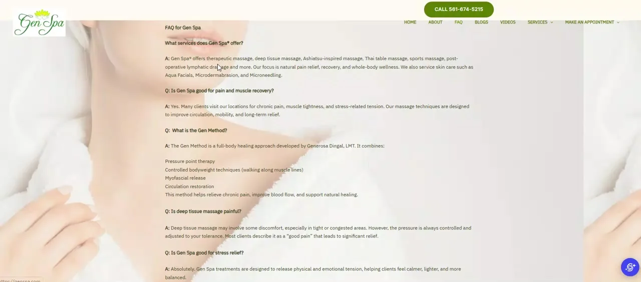 The previous Gen Spa FAQ page as an undifferentiated list of questions
