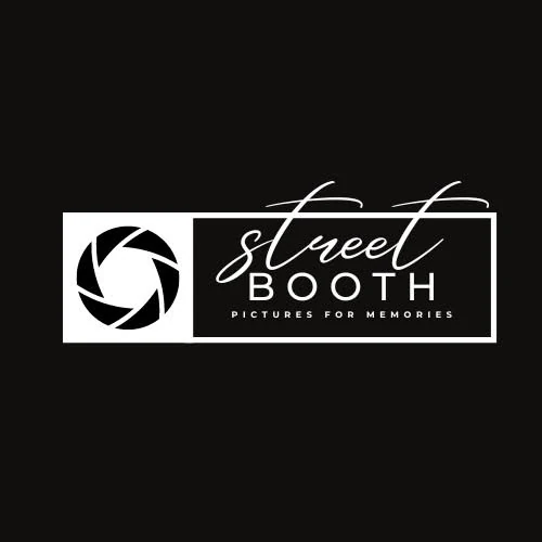 The original Street Booth logo: a minimal black-and-white camera-shutter icon with a script-and-block wordmark and the tagline Pictures for Memories