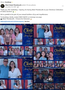 Facebook thank-you post for a Christmas celebration at Valida Gardens, Dipolog City, with a grid of photobooth prints from the night