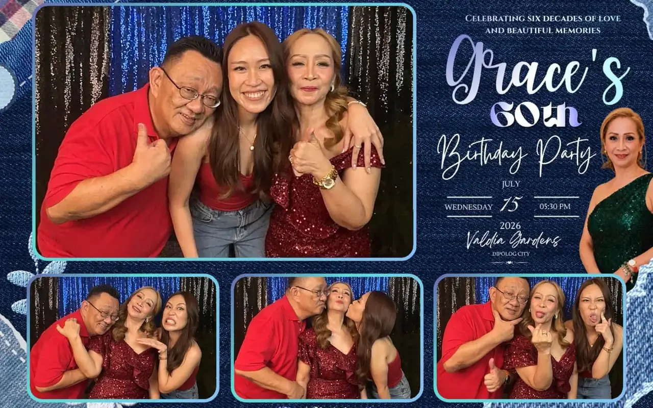 A personalised iBlast Photobooth print layout designed for a 60th birthday celebration